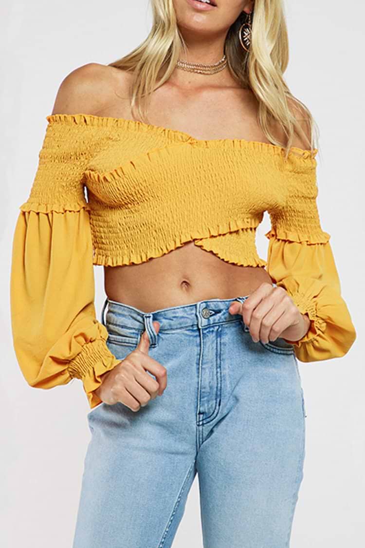Yellow Smocked Wrap Top