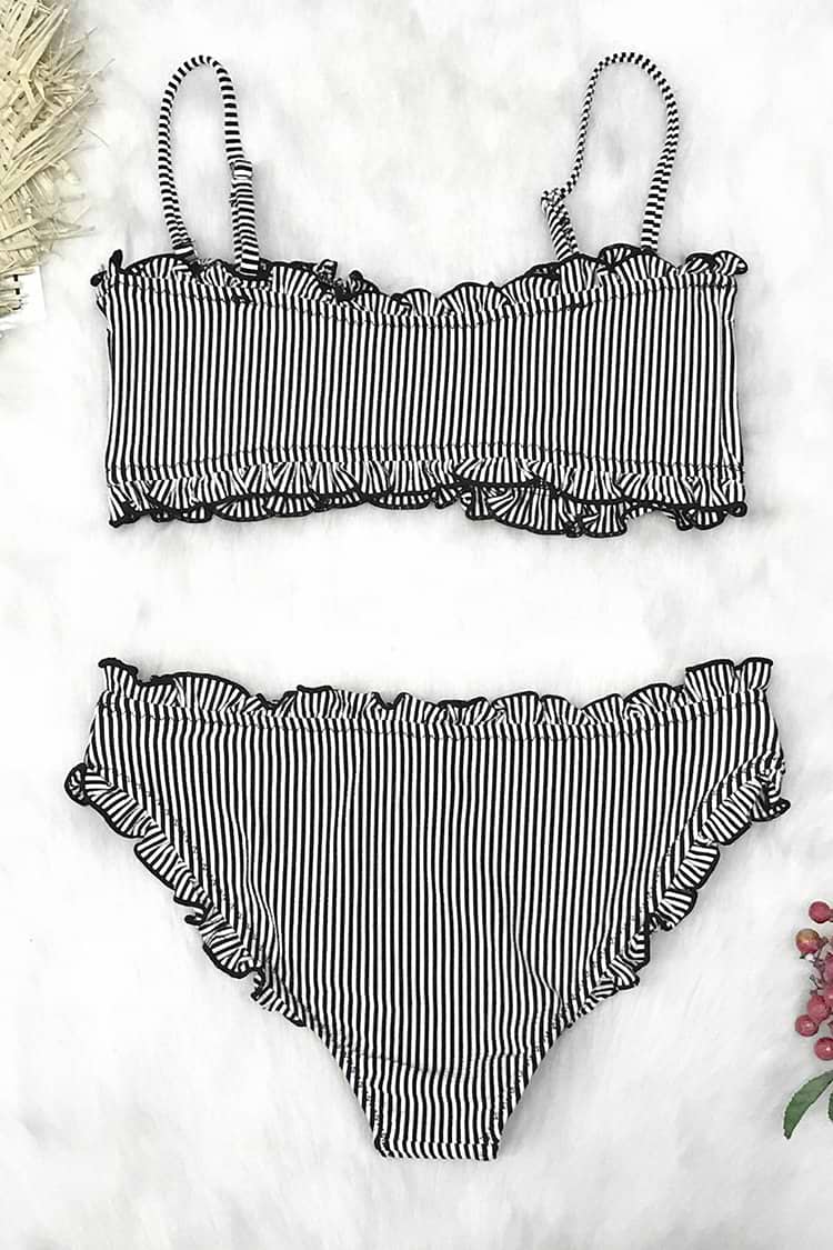 Striped Bikini With Ruffle