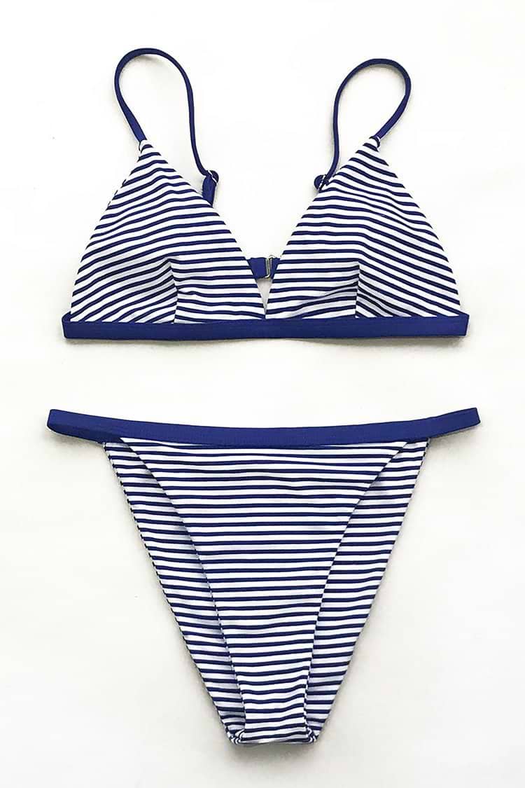 Navy And White Stripe Triangle Bikini