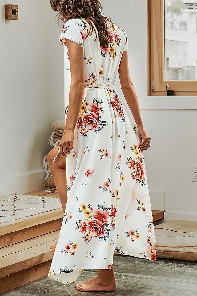 white floral print dress Lilith Midi Beaded Blue and White Floral Print Corset Sherri Hill Prom Dress with slit style 56319 White Floral Midi Dress -