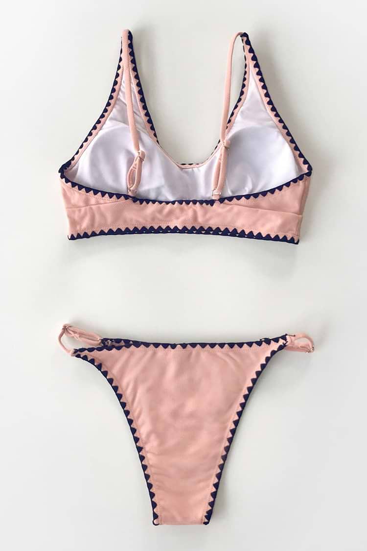 Crochet Trim Buttoned Bikini