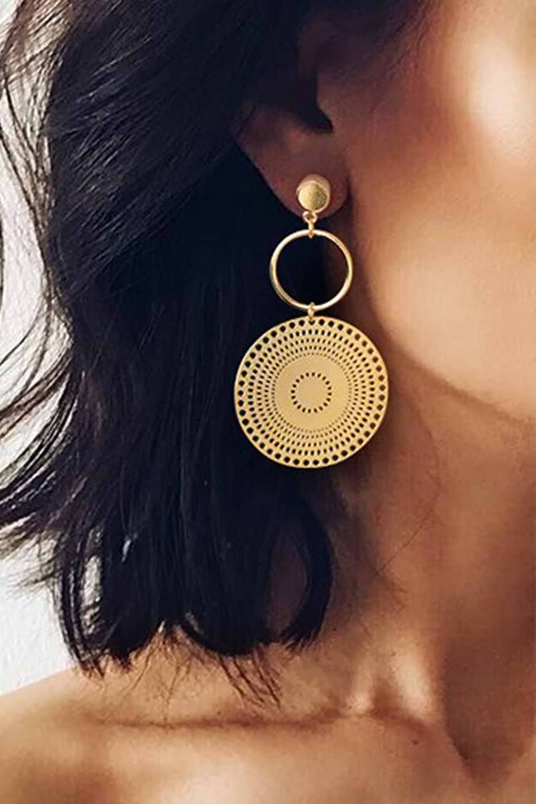 Gold Medallion Drop Earrings