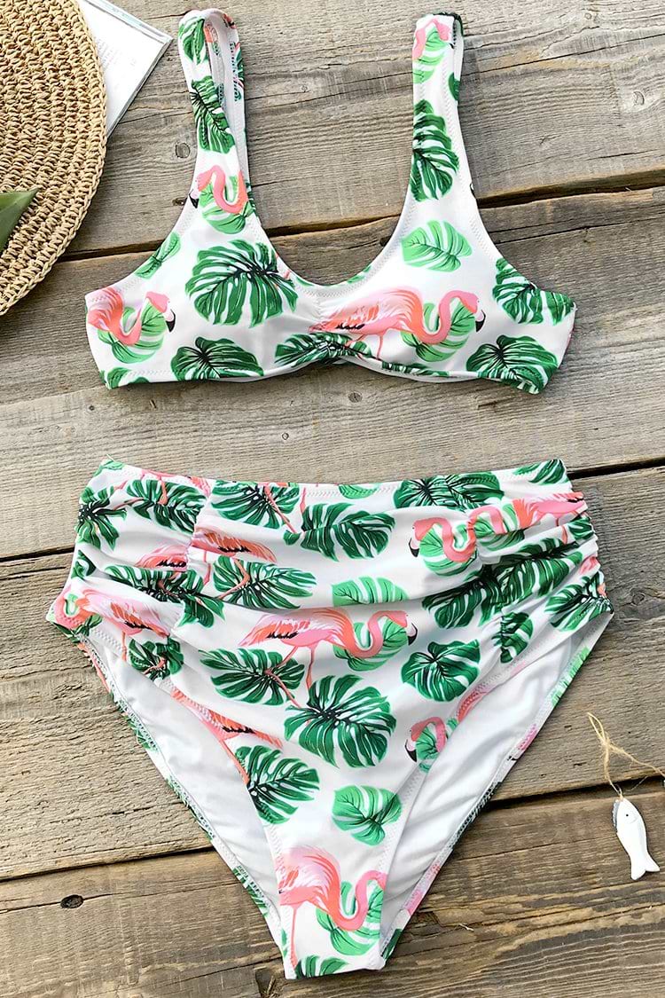 Flamingo And Monstera Print Bikini