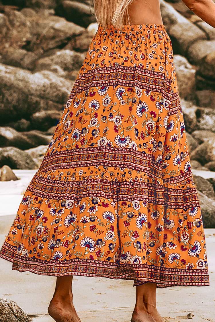 Orange Floral Print Skirt
