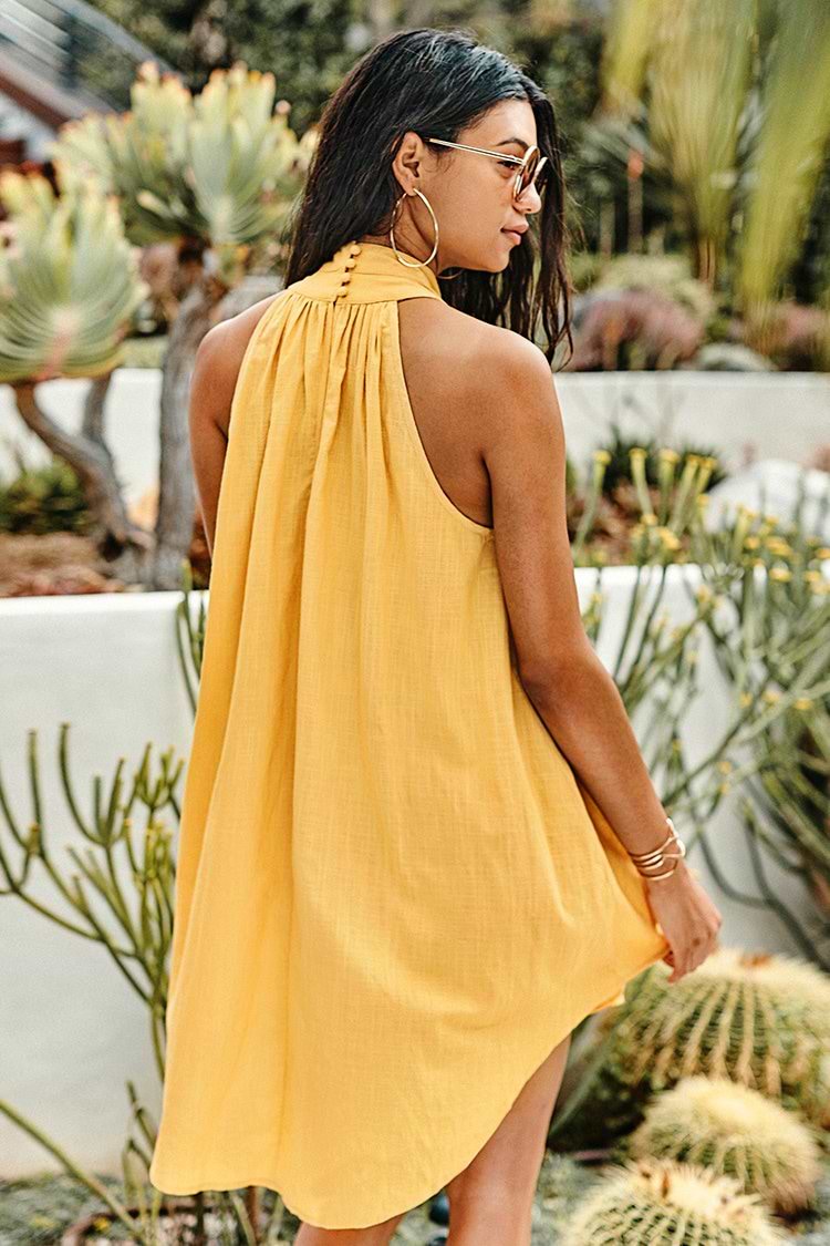 Yellow High-Necked Mini Dress