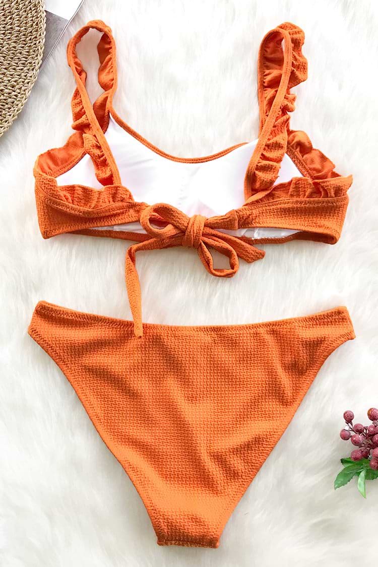 Vibrant Orange Bikini With Ruffles