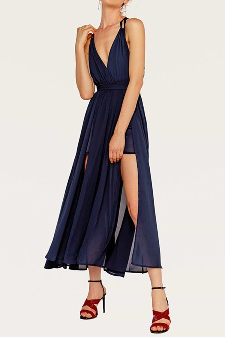 Blue Backless Dinner Party Dress