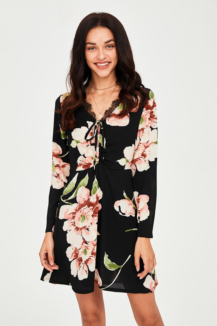Black Blooming Floral Dress