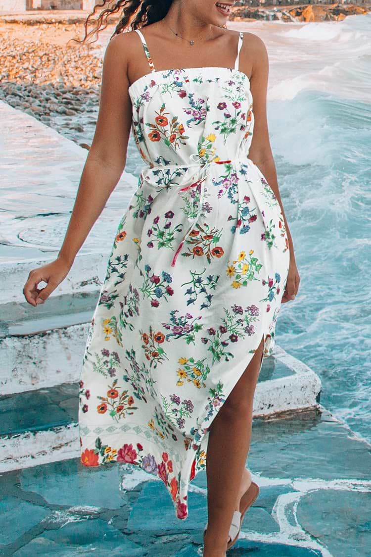 White Floral Midi Dress