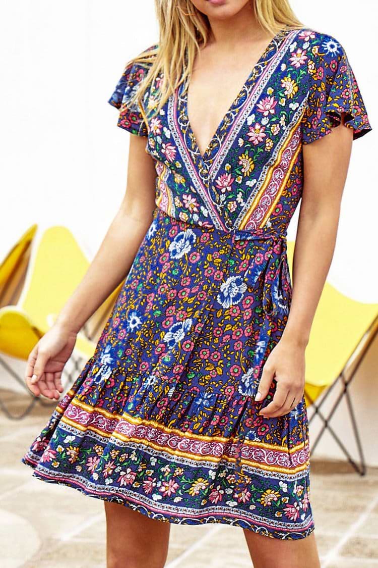 Colorful Printed V-Neck Dress