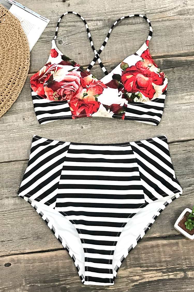 Garden Floral and Stripe Bikini