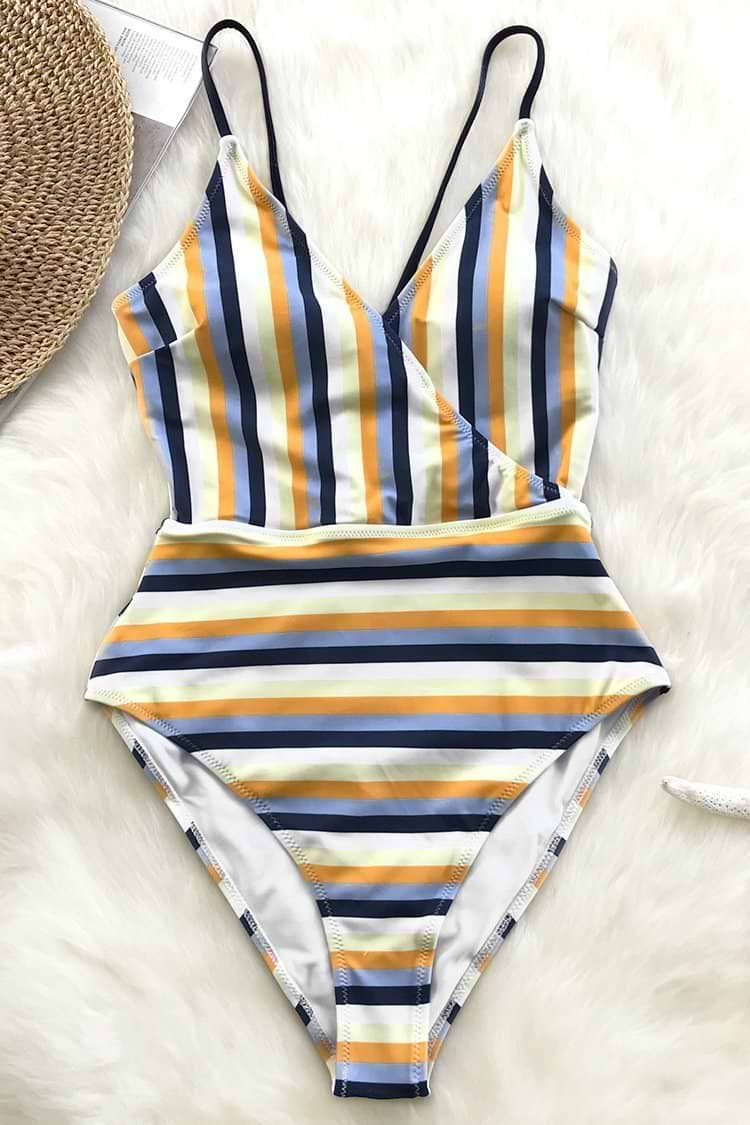 Blue and Yellow Stripe One-piece Swimsuit