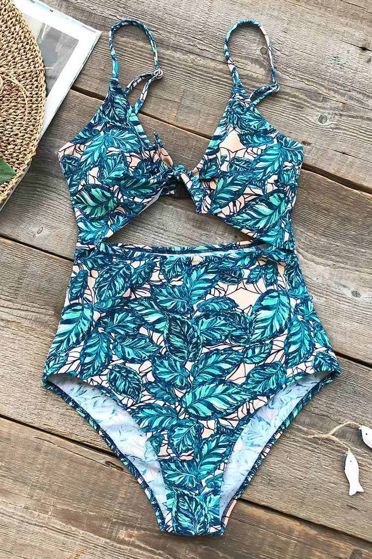 Lush Leaves Print One-piece Swimsuit