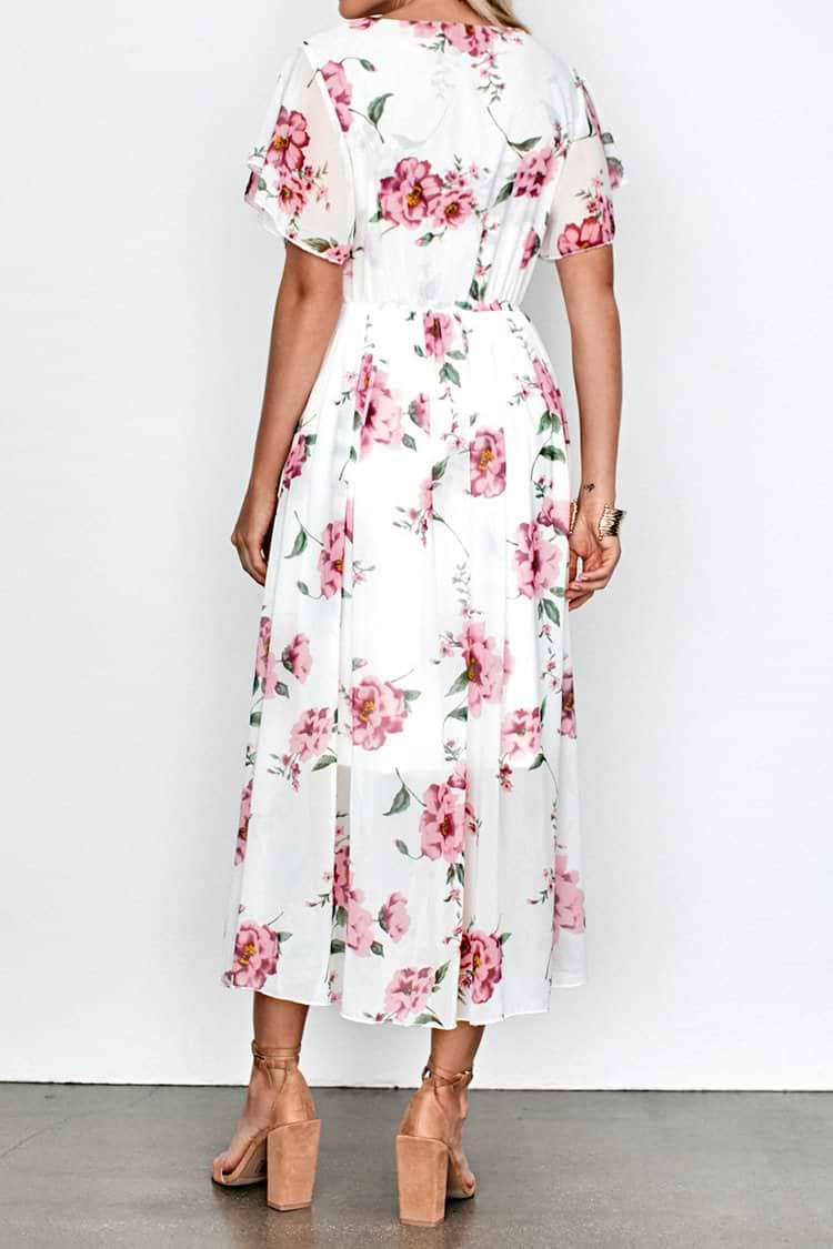 White and Pink floral Maxi Dress