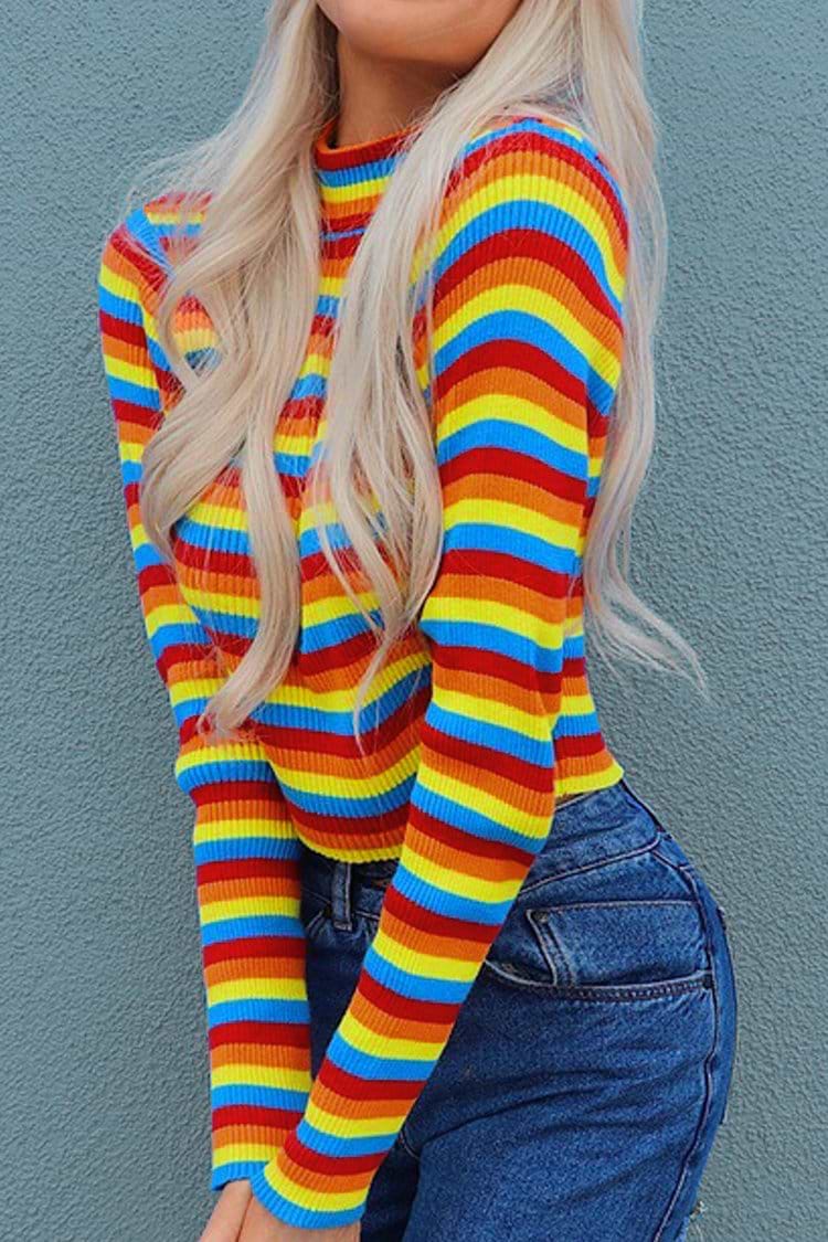 90s Stripe Ribbed Mock Neck Sweater