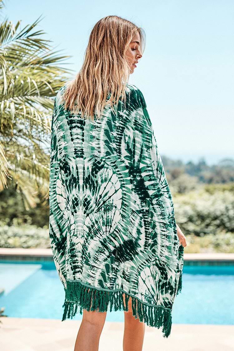 Green Tie Dye Cover Up with Fringe