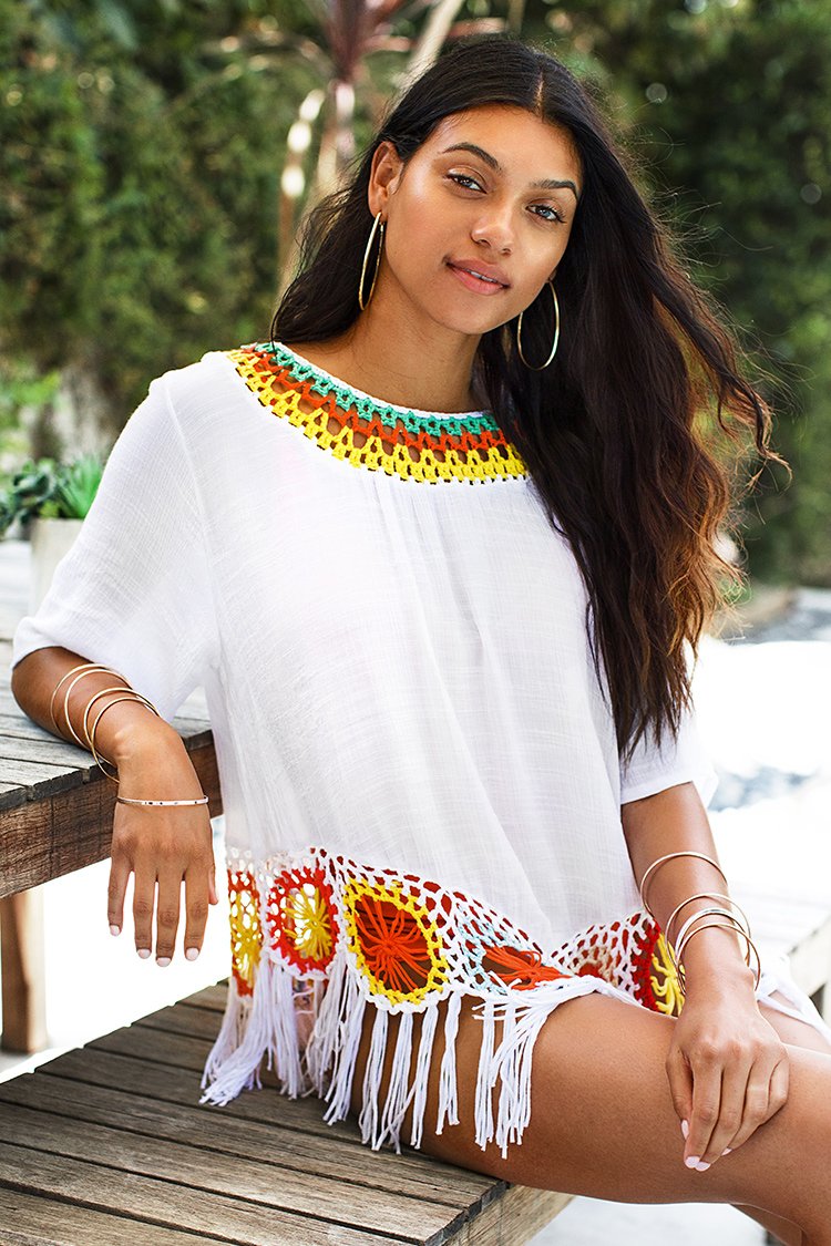Colorful Crochet Cover Up with Fringe