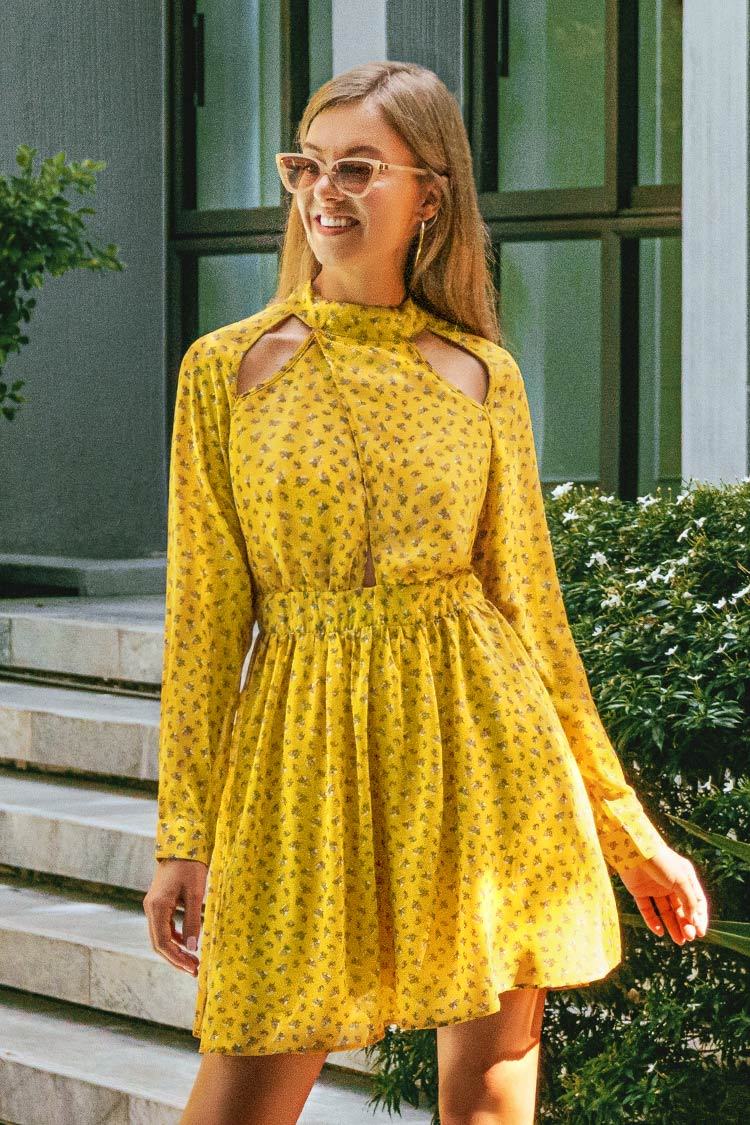 Sweet Yellow Floral Dress