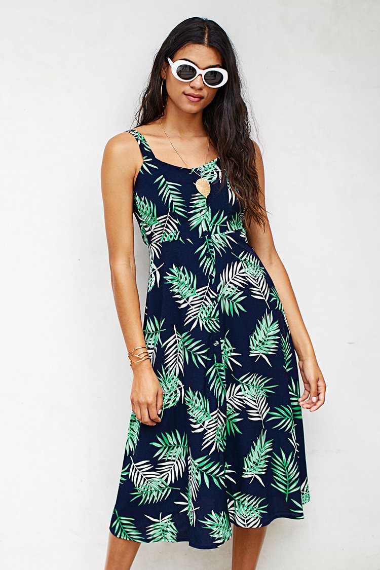 Leafy Print Vest Dress