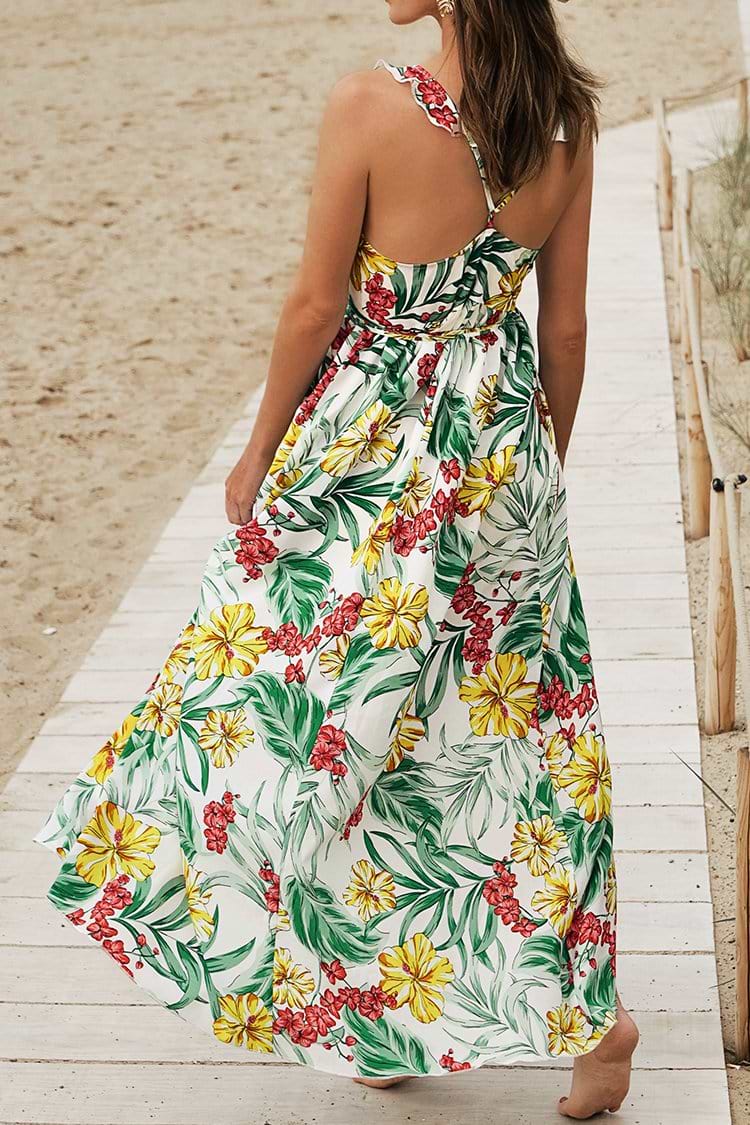 Tropical Hibiscus Wrap Maxi Dress