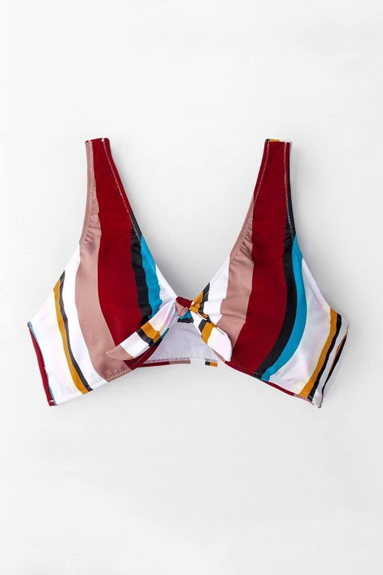 Colorful Stripe Tie Front Bikini Top