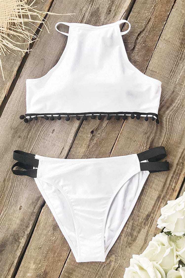 White High-Neck Halter Bikini Top