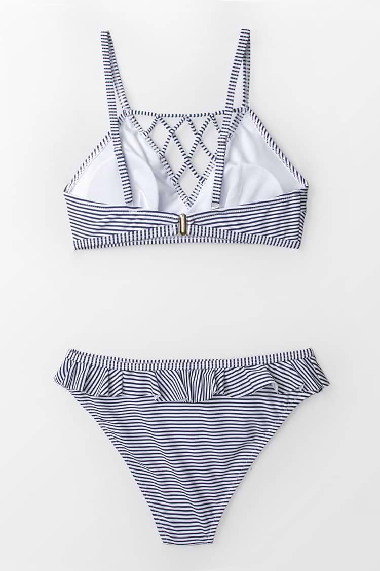 Blue And White Stripe Strappy Bikini