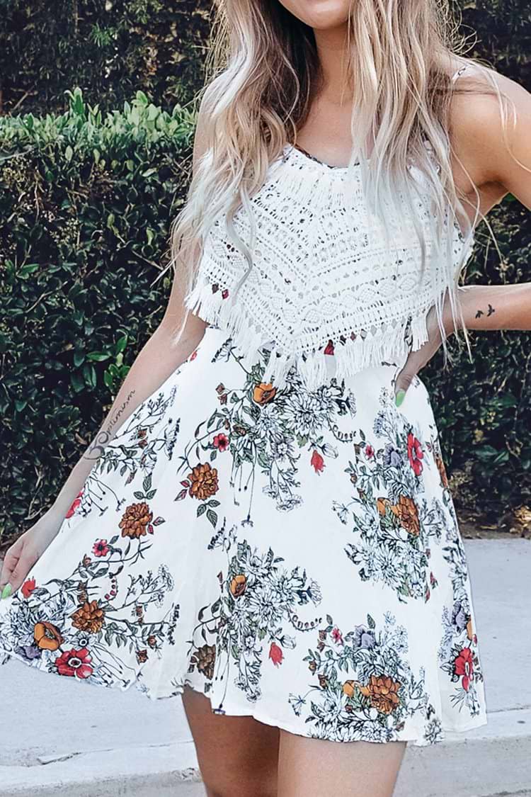 White Floral Dress with Crochet