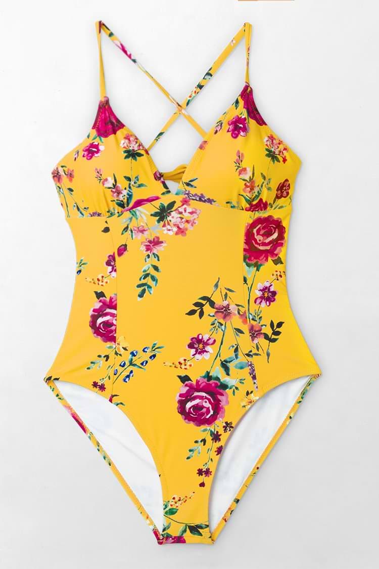 Vibrant Yellow Floral One-Piece Swimsuit