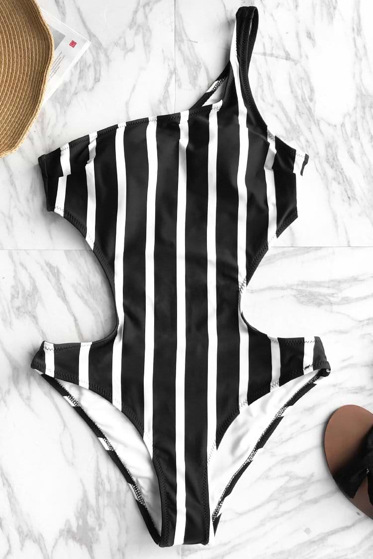 Black And White Stripe One-piece Swimsuit