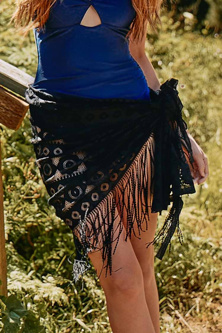 Sexy Black Lace Cover Up With Tassel