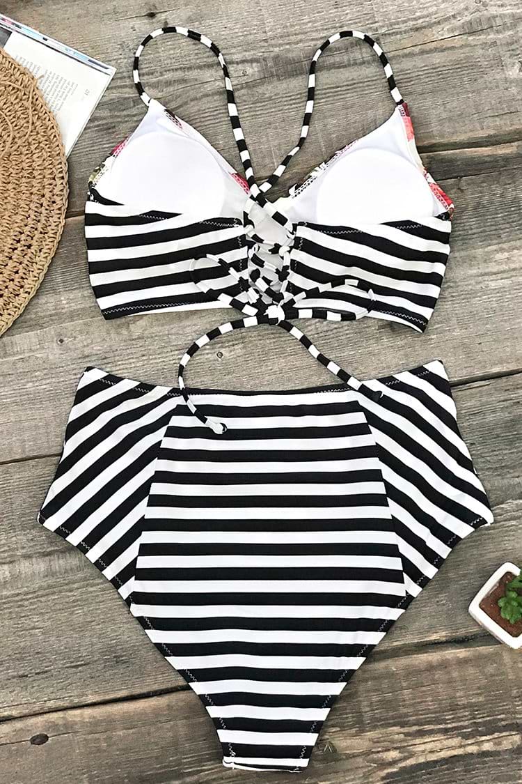 Garden Floral and Stripe Bikini