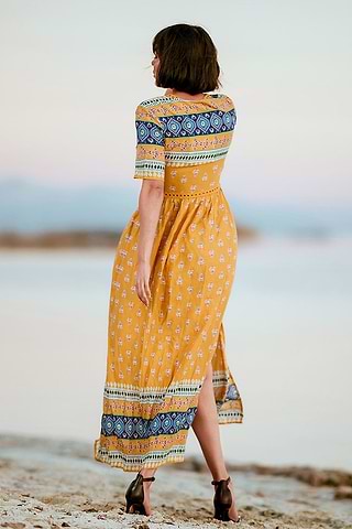 Yellow Boho Hollow Out Maxi Dress