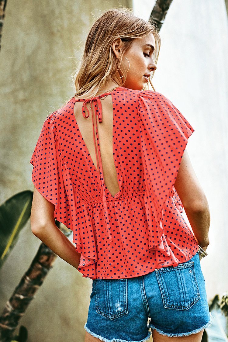 Orange Polka Dot Ruffle Top