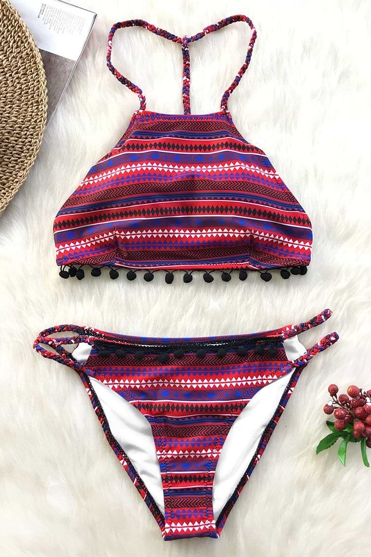 Boho Print Bikini With Braided Straps