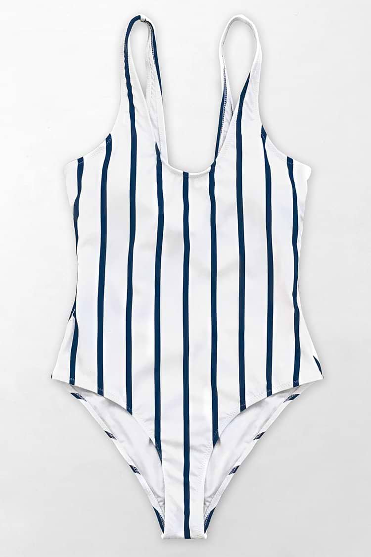 Navy and White Stripe Scoop One-Piece Swimsuit