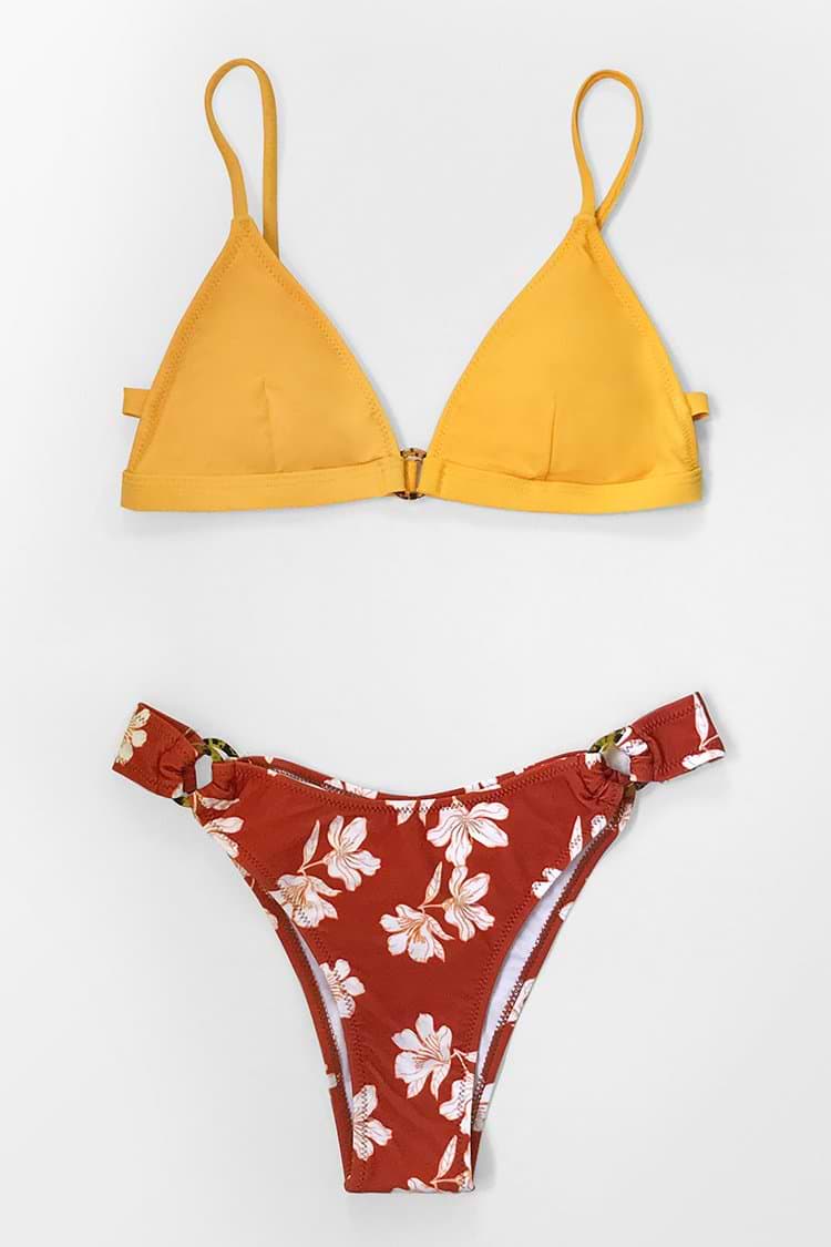 Yellow V-neck Triangle Bikini Top