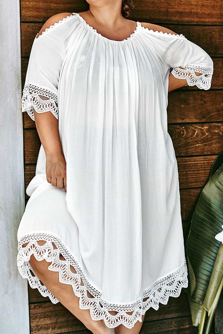 White Cold Shoulder Plus Size Cover Up