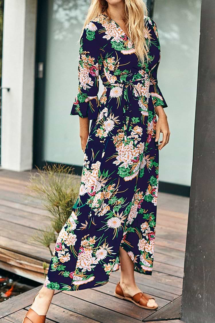 Sweet Navy Floral Print Dress