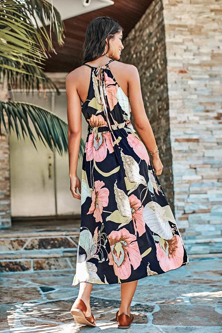 Flora Print Halter Maxi Dress