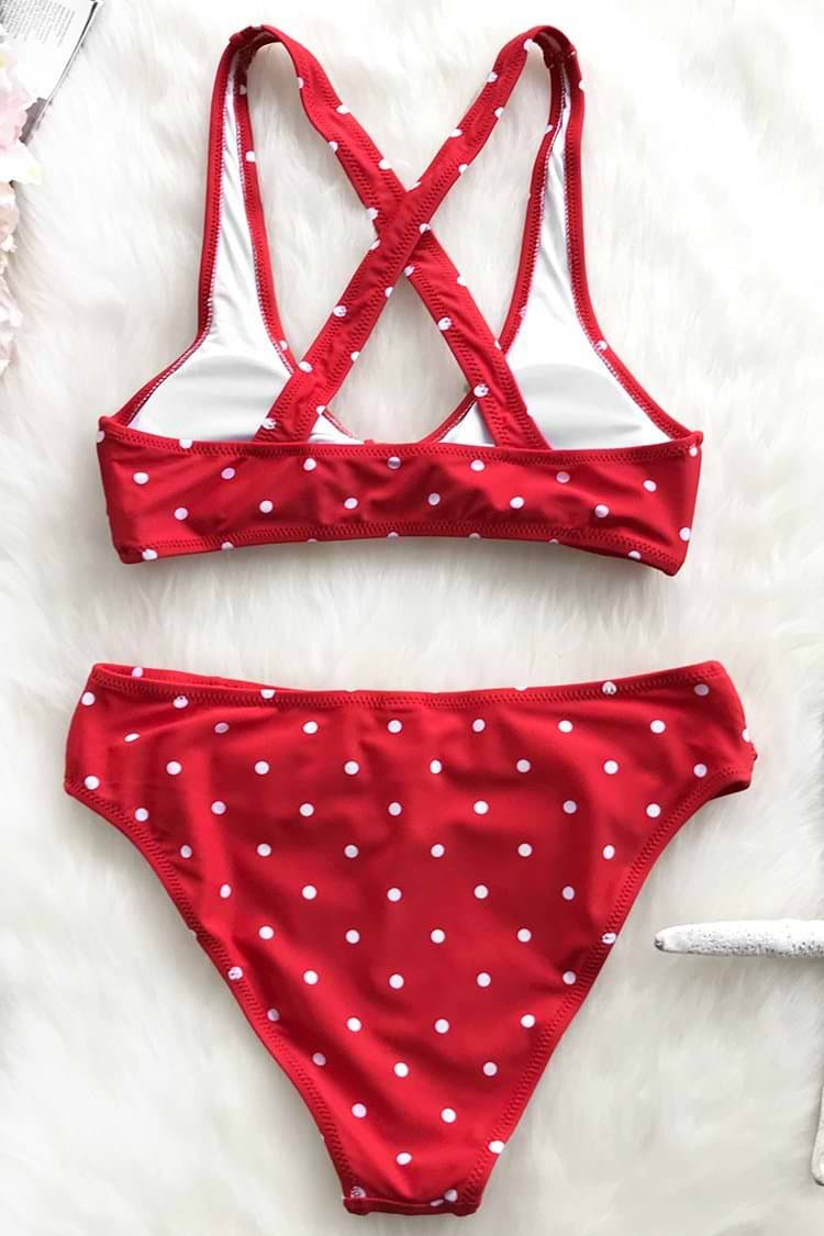Knotted Scoop Red Polka Dot Bikini