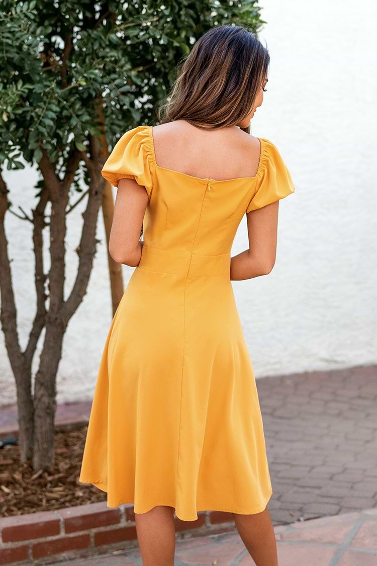 Yellow Buttoned Midi Dress