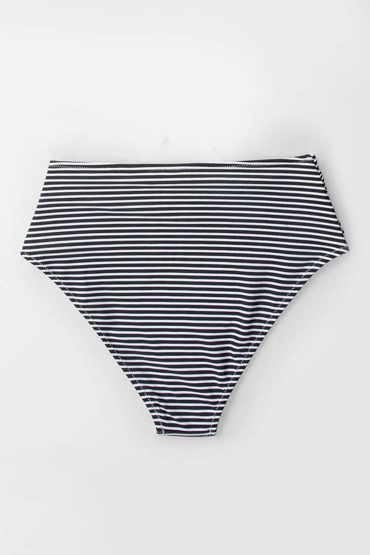 Black And White Stripe Ruched Bikini Bottom