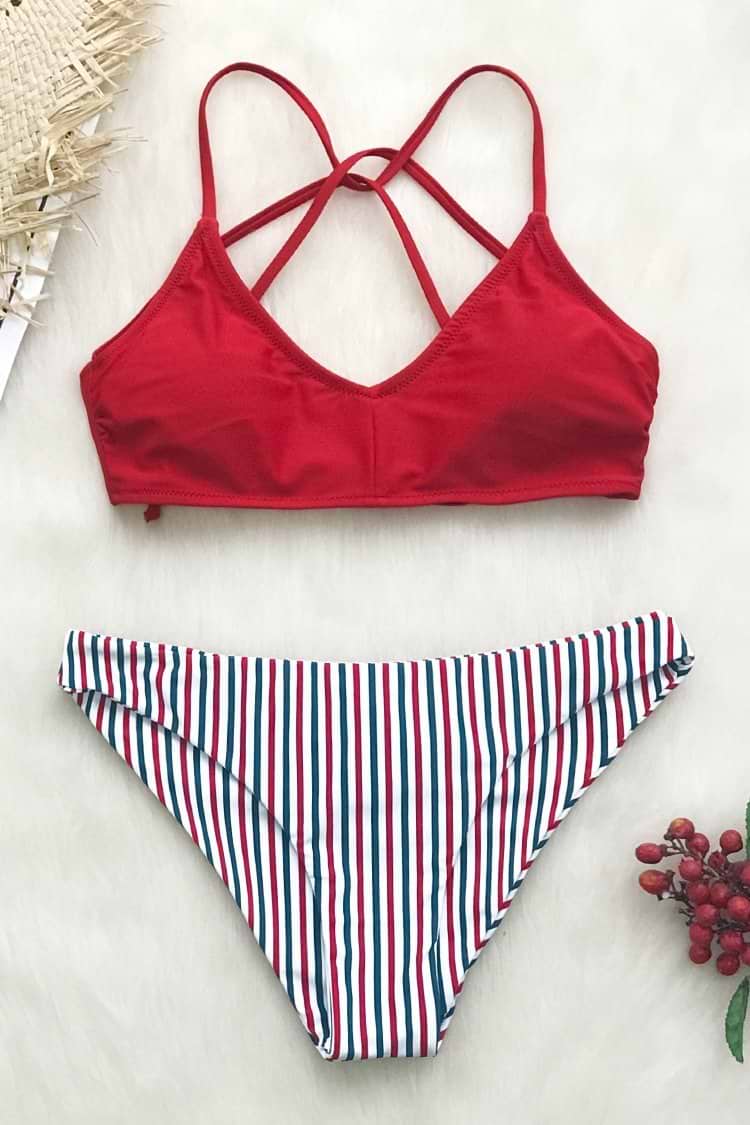 Red White And Blue Strappy Bikini