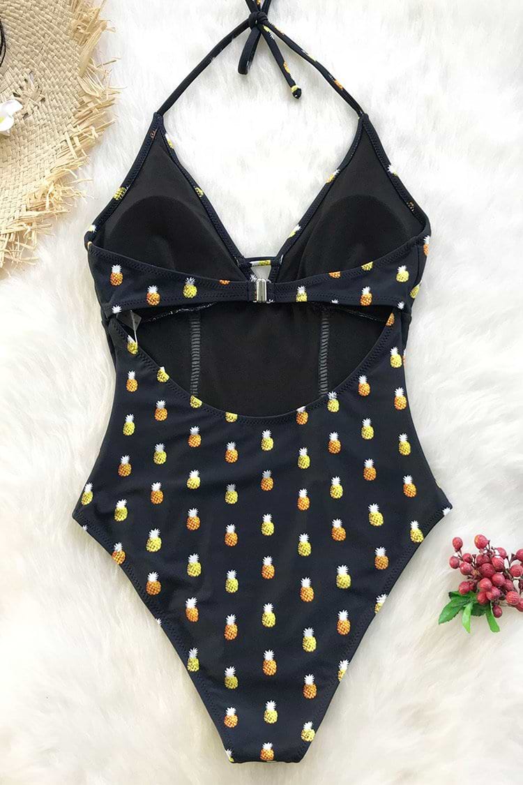 Pineapple Print Halter One-piece Swimsuit