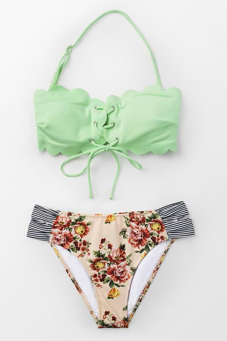 Fresh Green And Floral Bikini