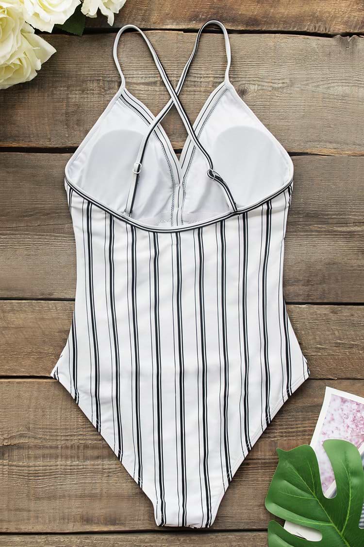 Vertical Stripe Print One Piece Swimsuit