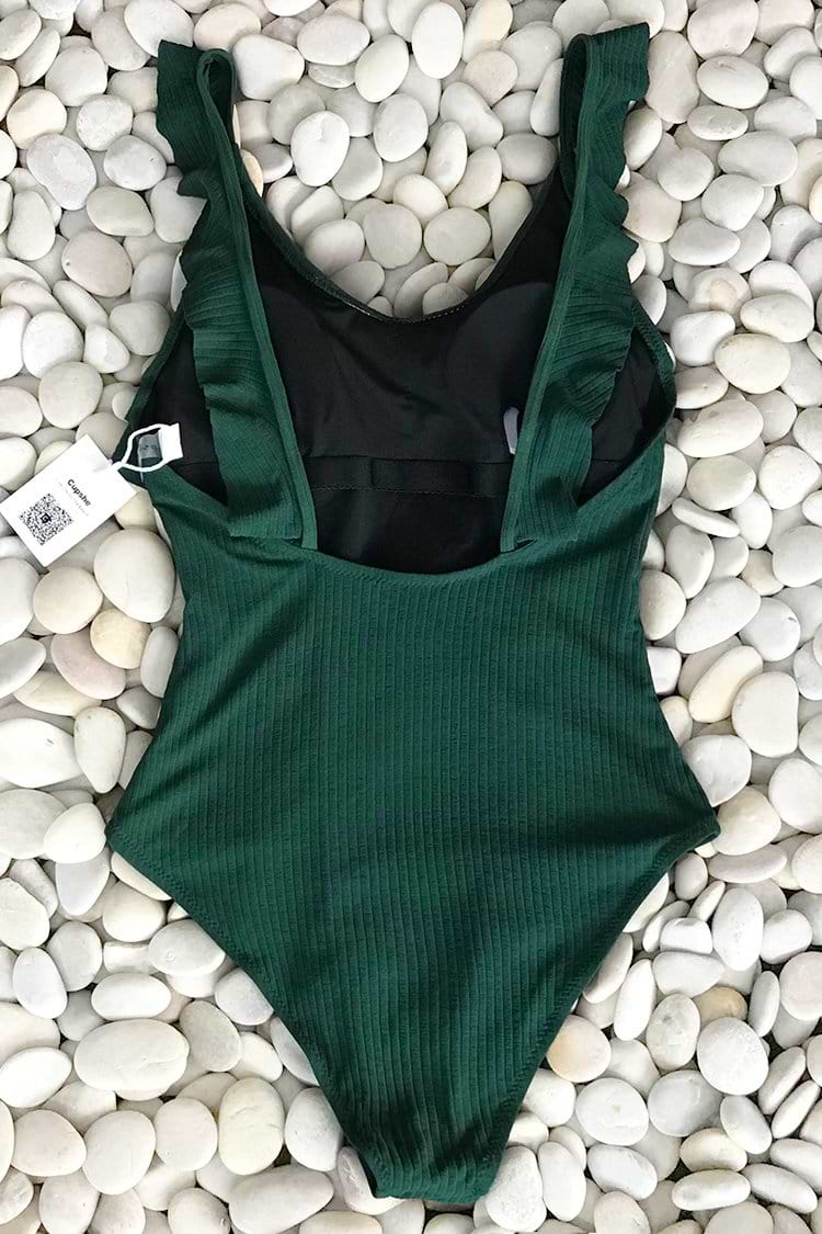 Dark Green Ruffle One-piece Swimsuit