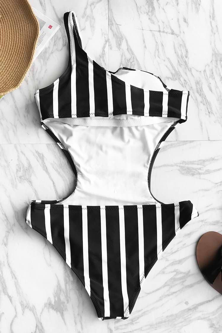 Black And White Stripe One-piece Swimsuit