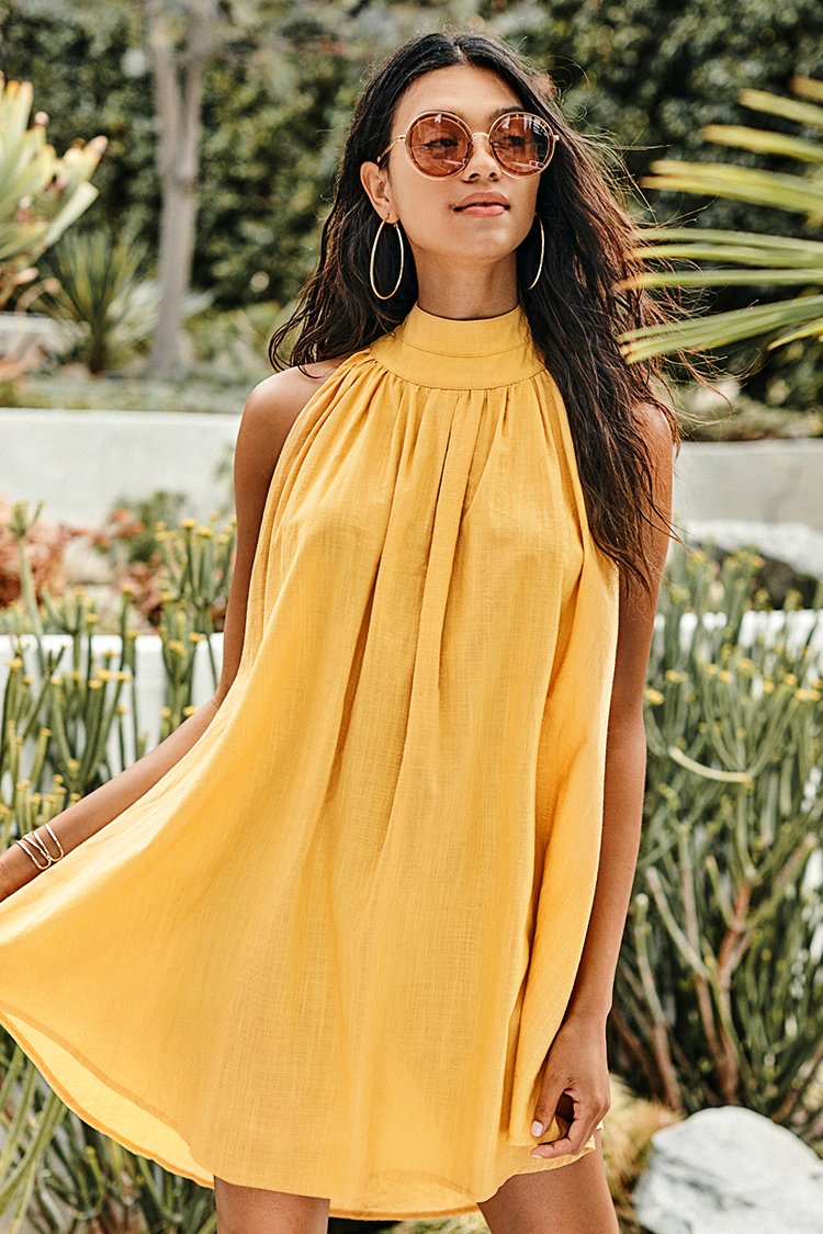 Yellow High-Necked Mini Dress